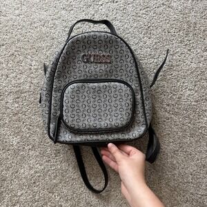 Guess Backpack Womens Mini Gray Faux Leather Zip Monogram Logo Adjustable Straps